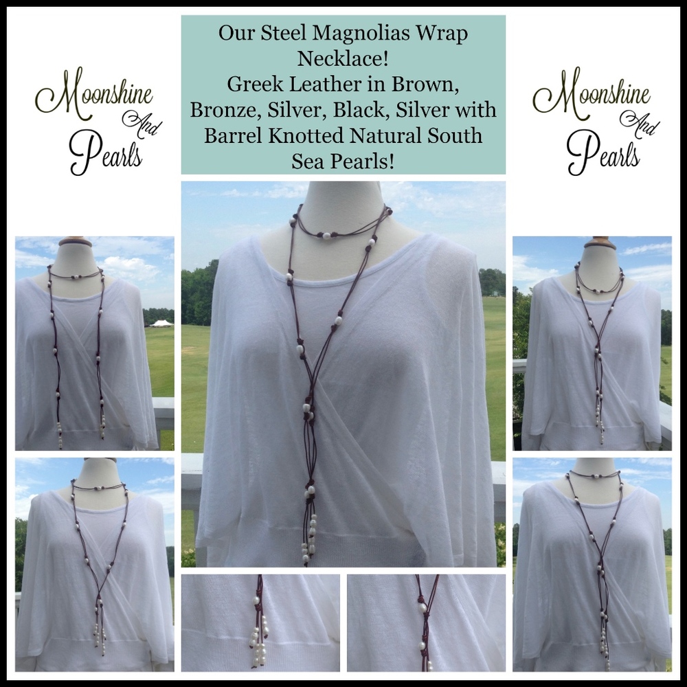 Leather and Pearl Wrap Necklace NWT